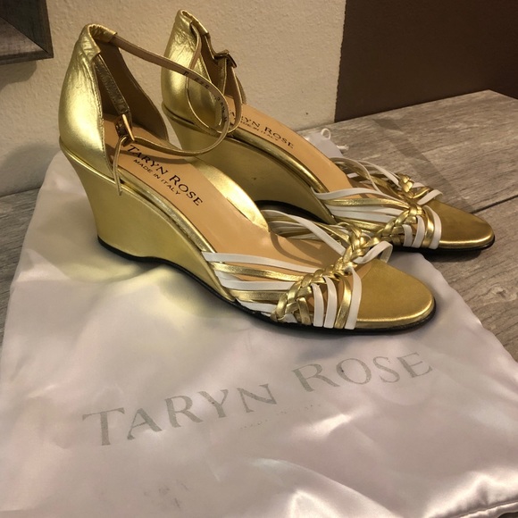 TARYN ROSE Strappy Metallic Gold Wedge Heels - Picture 8 of 8